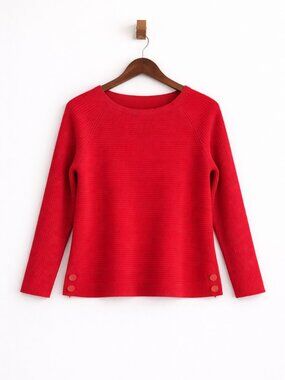 Talbots Red‎ Ribbed Boatneck Sweater with Side Button Detail Size Small